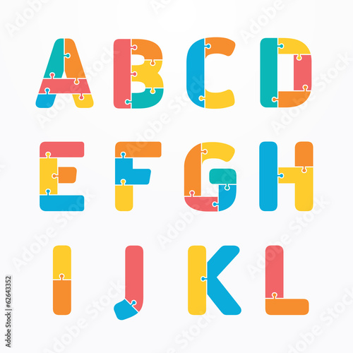 alphabet modern paper jigsaw concept style Design. Vector illust