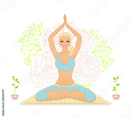 Beautiful woman doing youga exercises