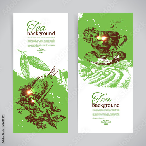 Set of tea vintage banners. Hand drawn sketch illustrations