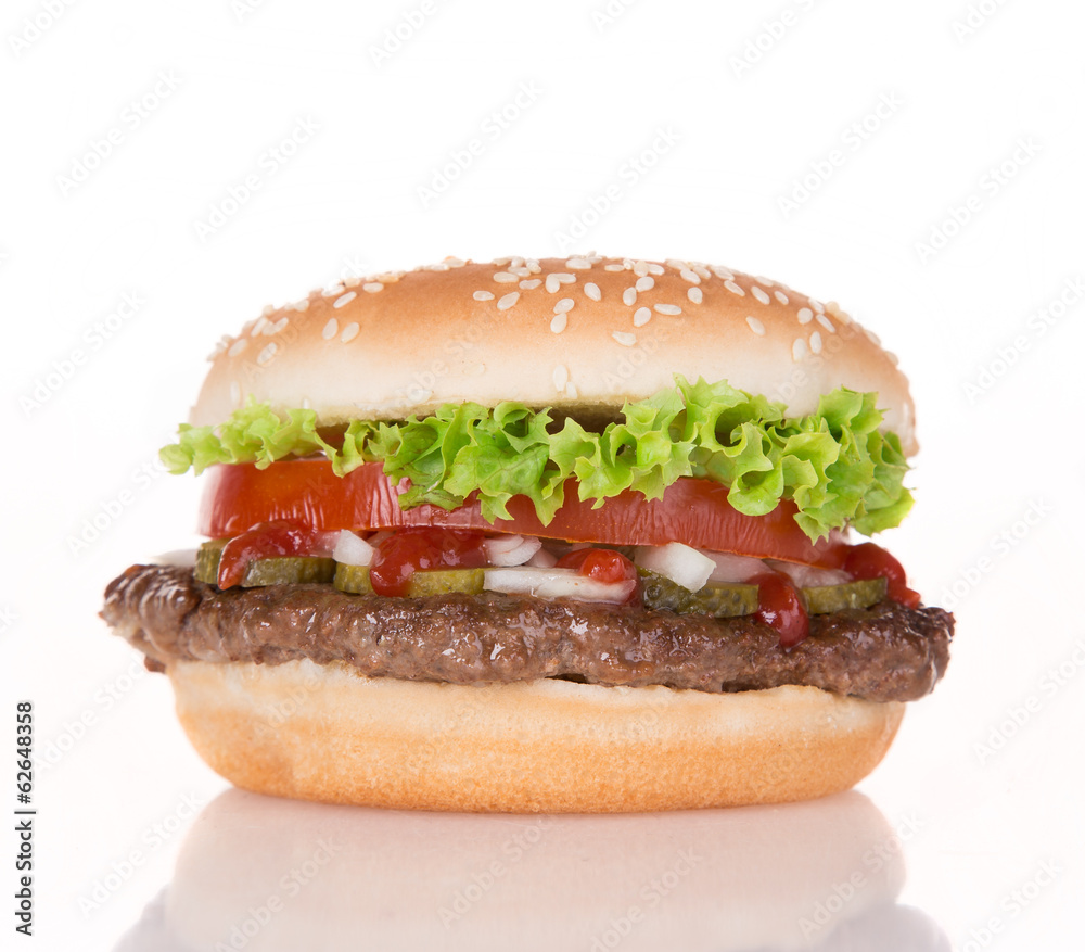 delicious hamburger over white delicious hamburger over white