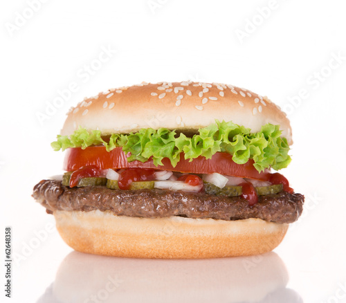 delicious hamburger over white