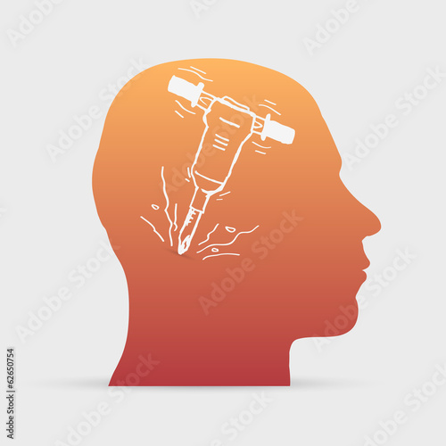 Human head with hand drawn jackhammer icon