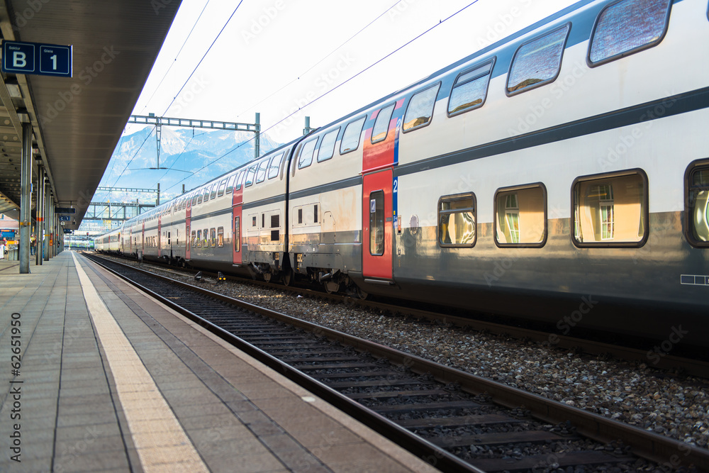Red train from Tirano to the Switzerland Red train from Tirano to the Switzerland