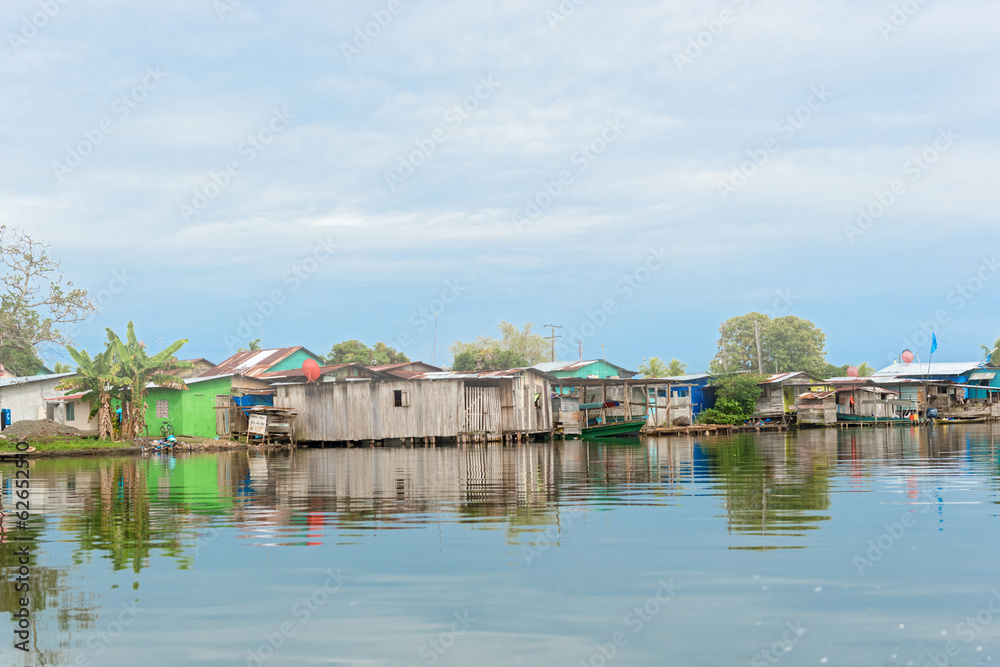 Houses on the water in Almirante, Panama