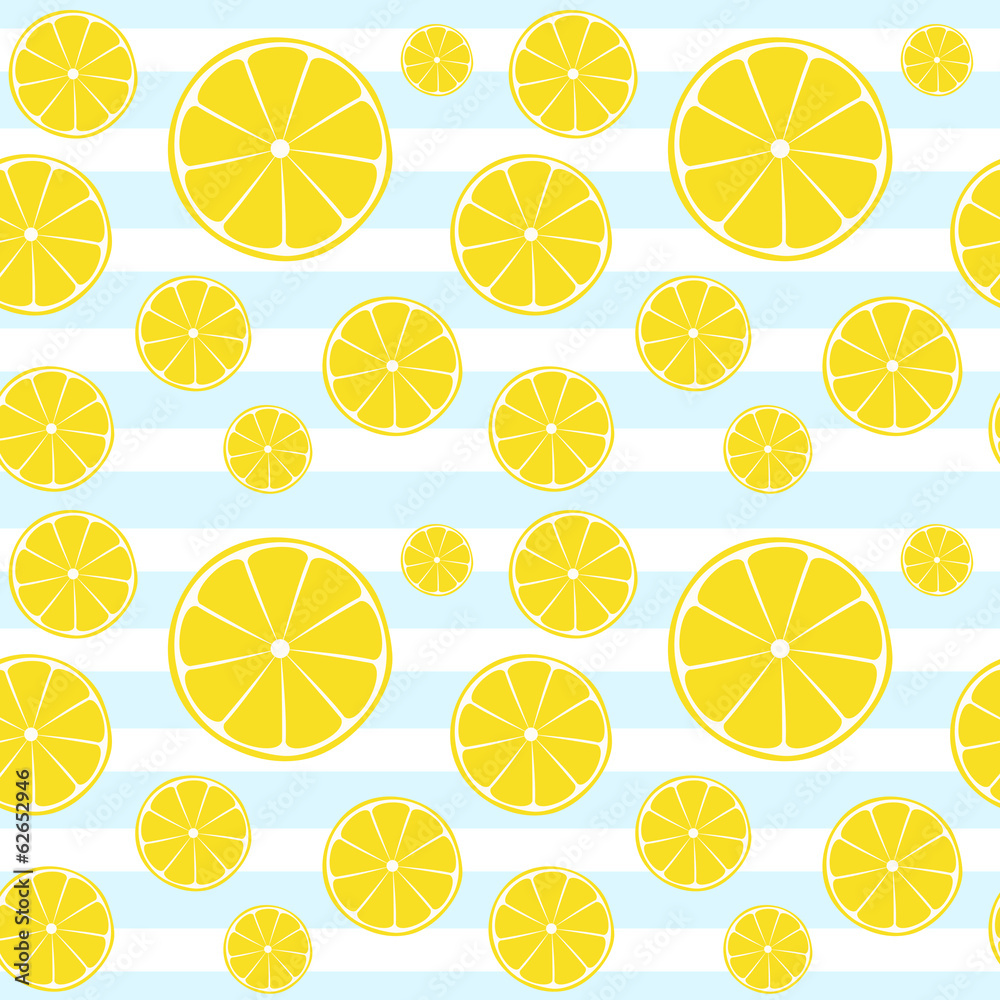 Lemons slices blue white striped seamless pattern Lemons slices blue white striped seamless pattern