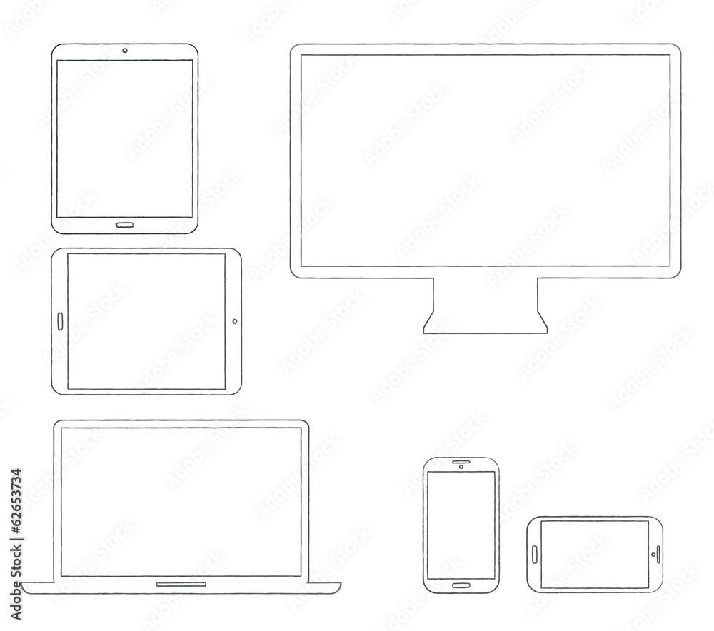 Hand-drawn outlined modern electronic devices vector Hand-drawn outlined modern electronic devices vector