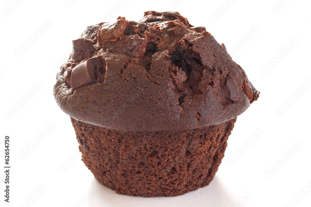 Chocolate chip muffin on white background Chocolate chip muffin on white background