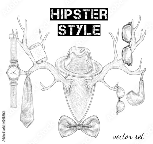 Hand drawn hipster style accessory set