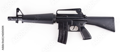 Black plastic gun isolated white background