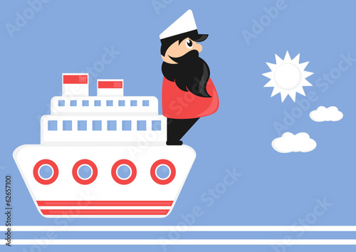cartoon sea captain standing on the boat