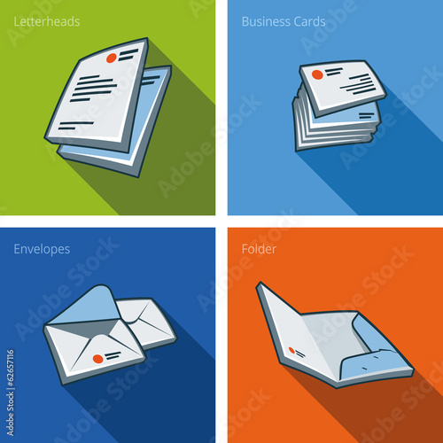 Stationary icon set in cartoon style