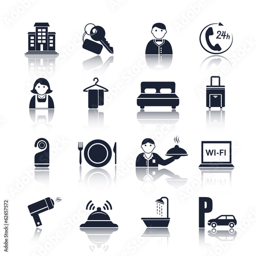 Hotel travel pictograms set