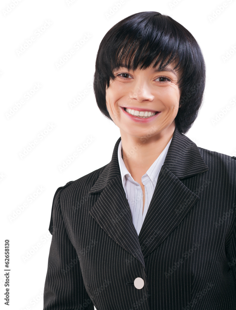 a smiling asian businesswoman portrait isolated on white