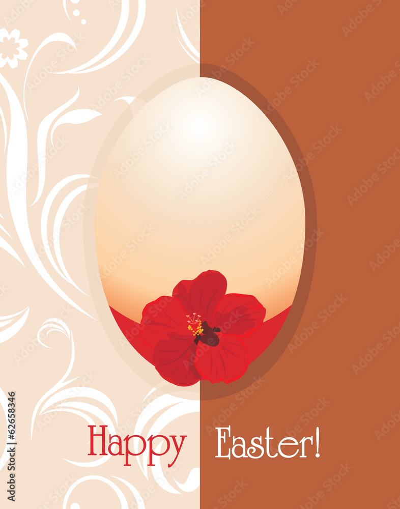Easter egg with flower on the ornamental background