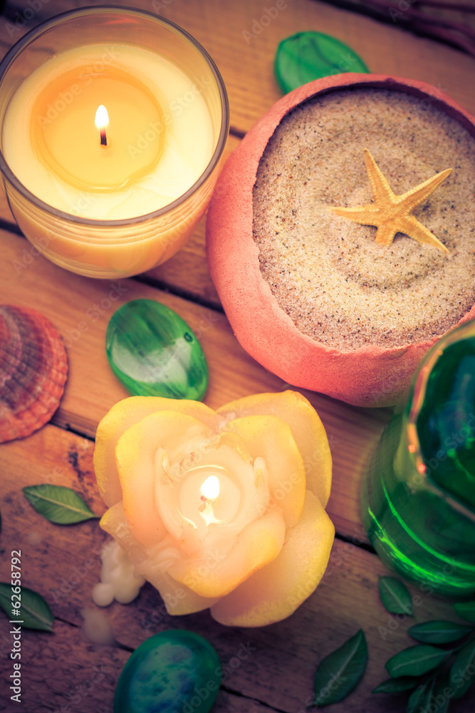 Spa concept sea sand shell scented candles Spa concept sea sand shell scented candles