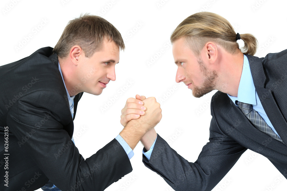 Arm wrestling of business people isolated on white Arm wrestling of business people isolated on white