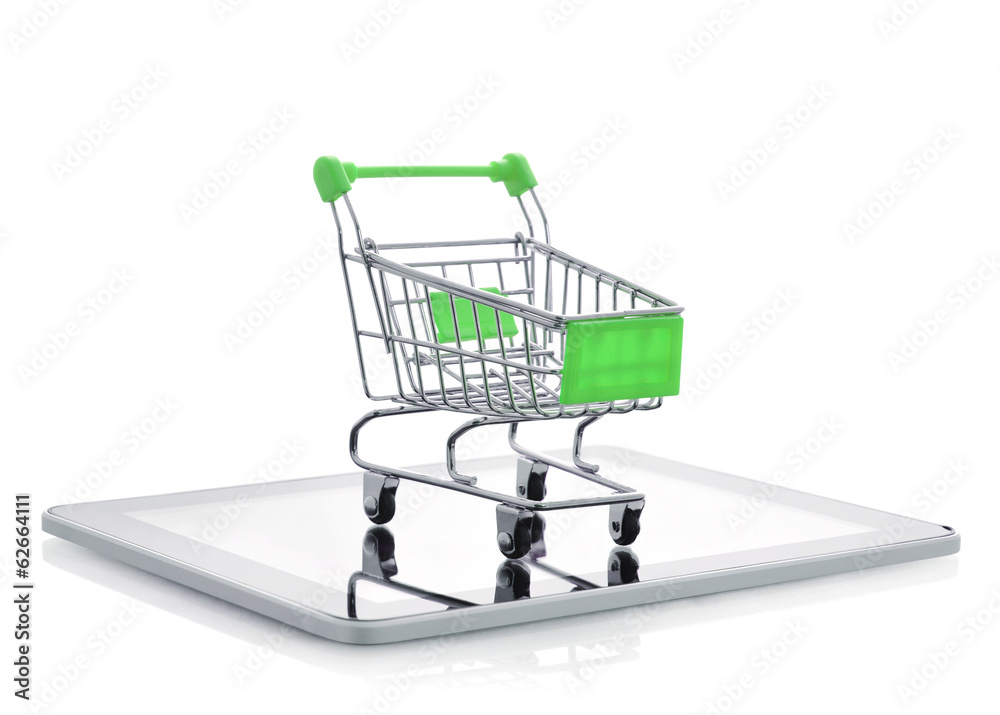 Shopping cart on tablet pc Shopping cart on tablet pc