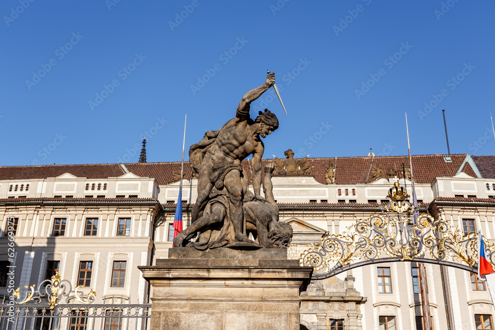 view of statue behind Prague castle