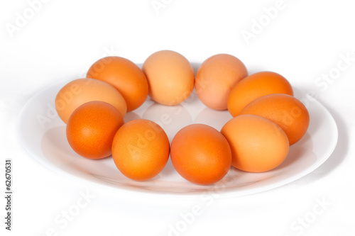 Colored eggs on a plate