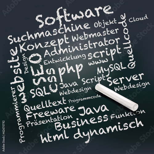 Tafel und Kreide mit PHP, SEO, Informatik und software