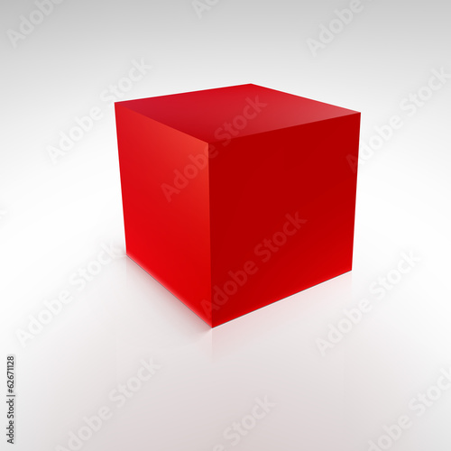 Red cube with reflections and shadows, vector illustration