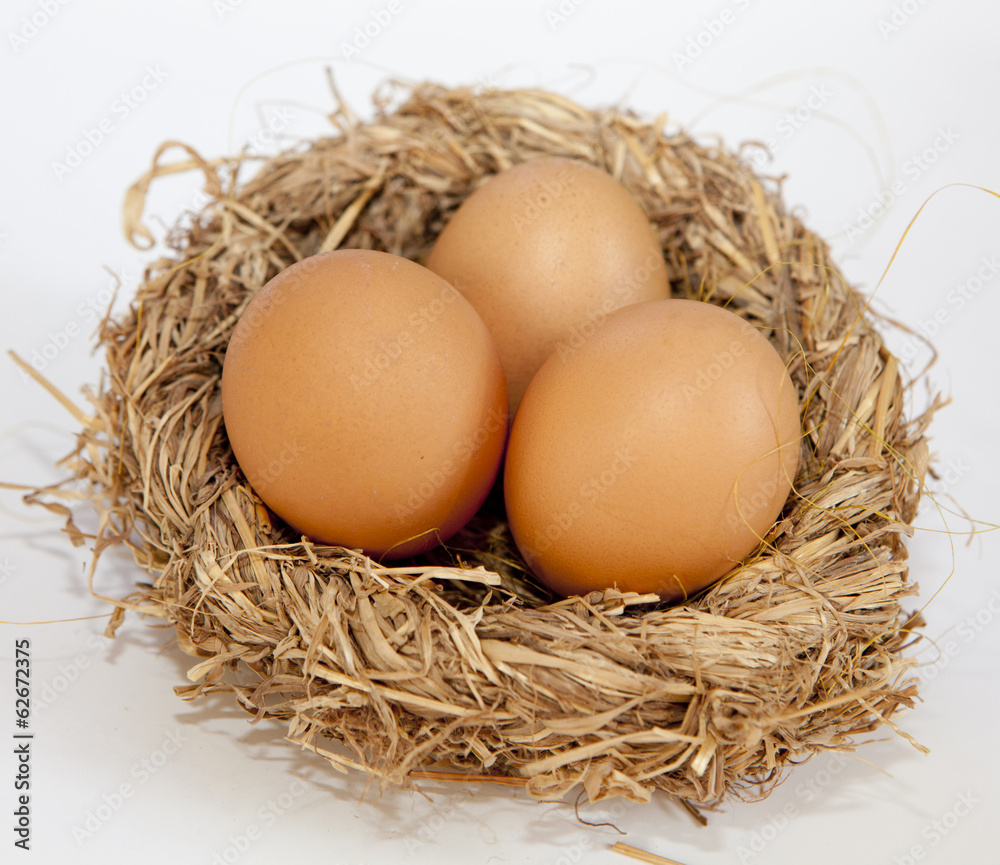 trois oeufs bio dans un nid de paille trois oeufs bio dans un nid de paille