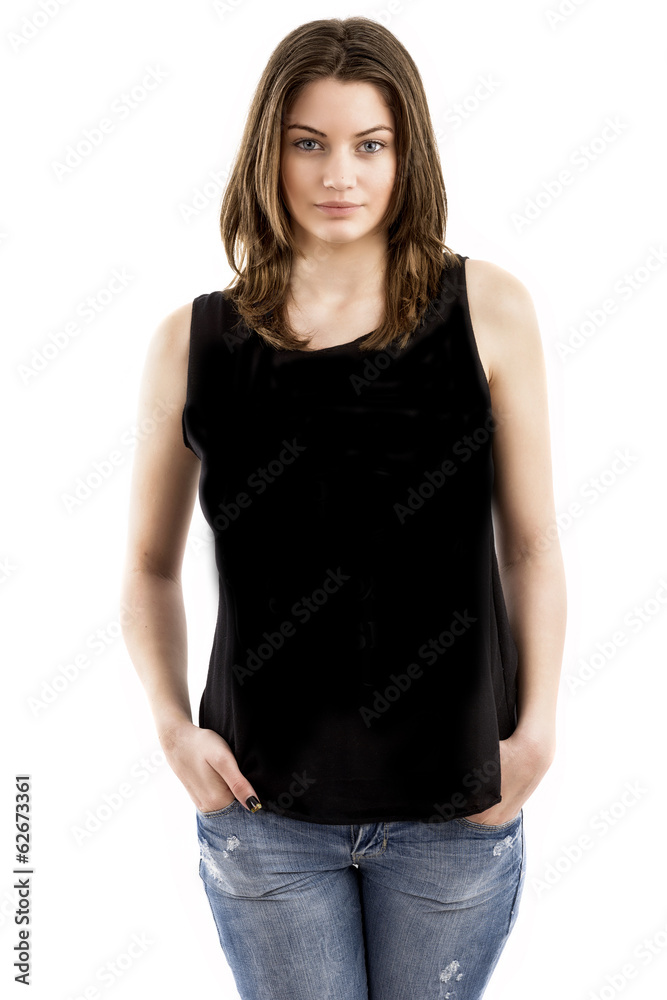 Portrait of attractive young woman over white background Portrait of attractive young woman over white background
