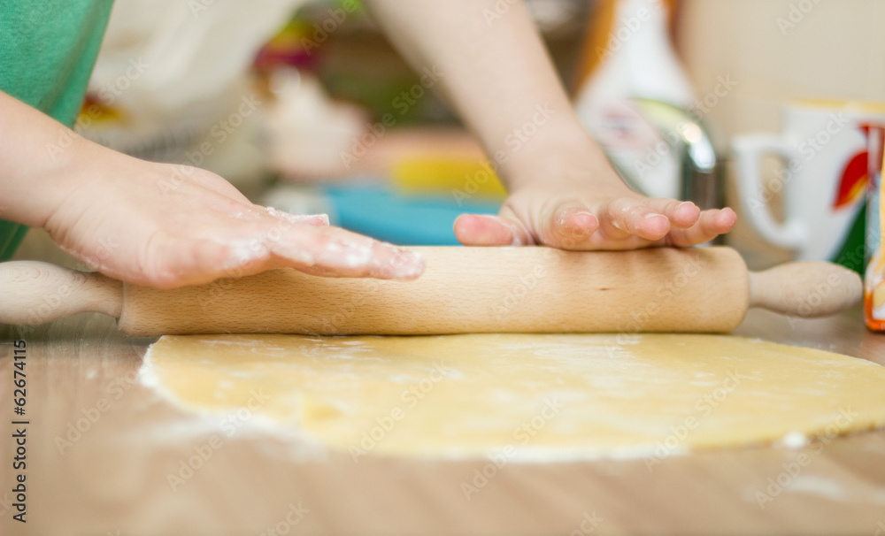 Stretched  Dough on the Kitchen Table