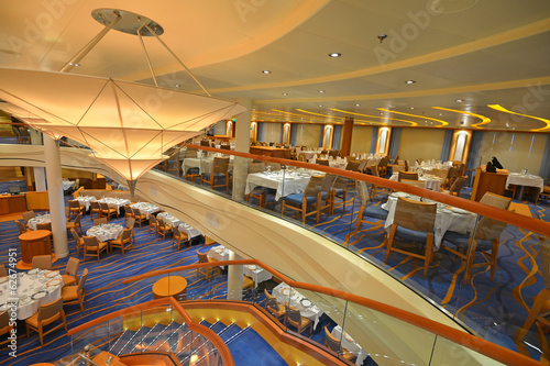 Dining room on a beautiful cruise ship, amazing architecture.