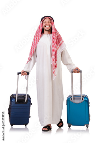 Arab man with luggage on white