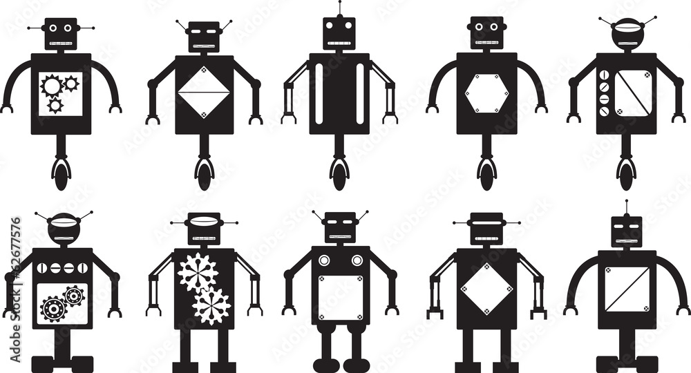 Robots collection illustrated on white Robots collection illustrated on white