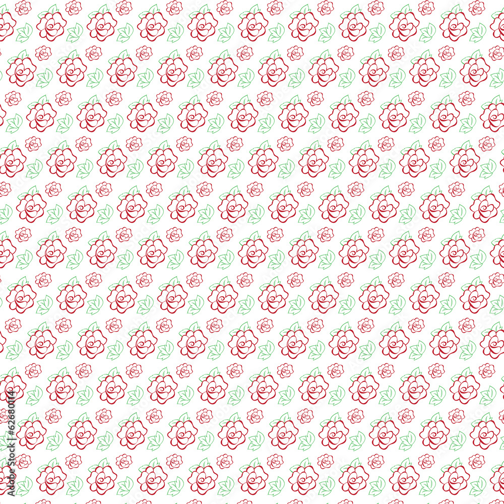 Seamless pattern of stylized flowers and leaves roses