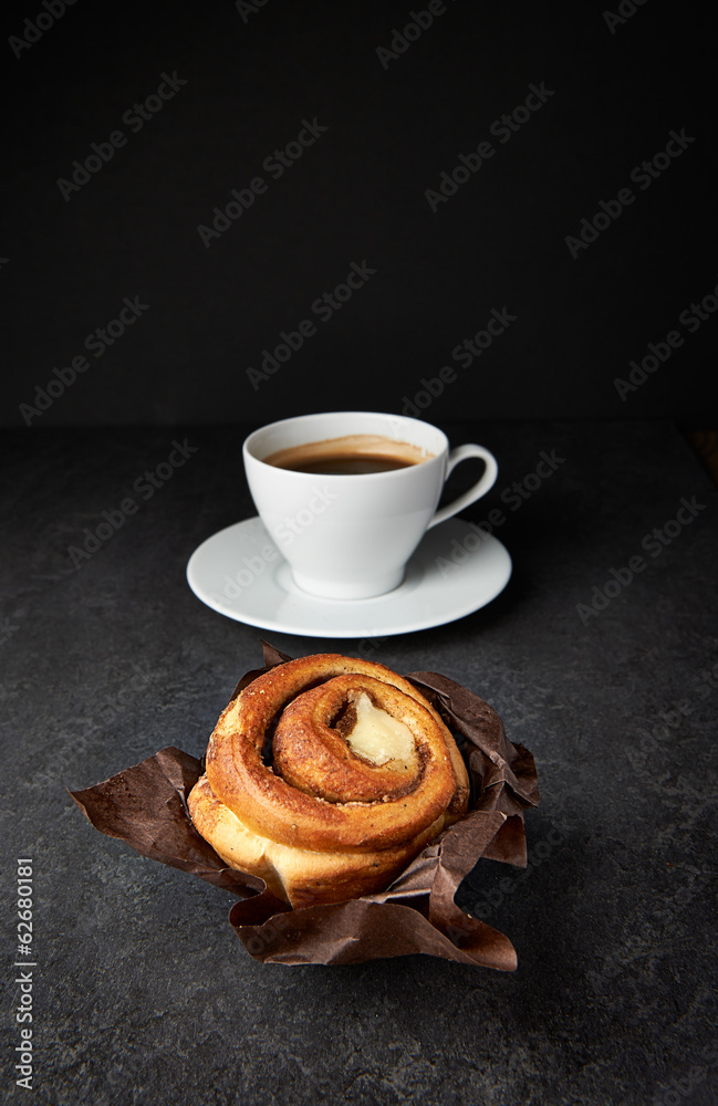 Fresh Sweet Cinnamon Roll and coffee