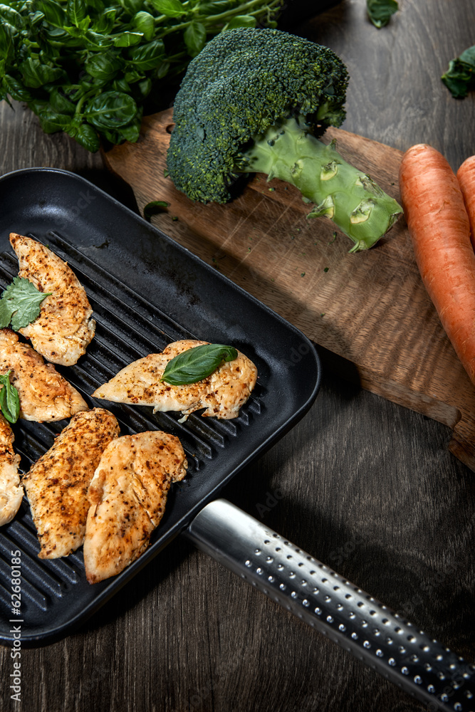 Roasted chicken in pan