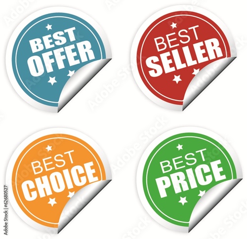 Best offer, seller , choice and price colorful labels