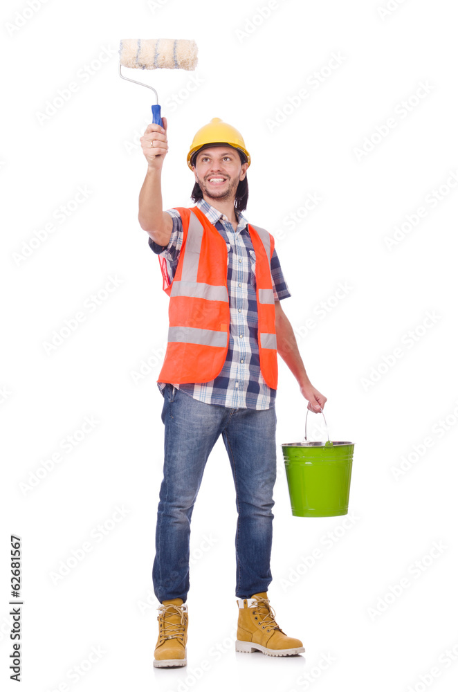 Painter with roller isolated on the white Painter with roller isolated on the white