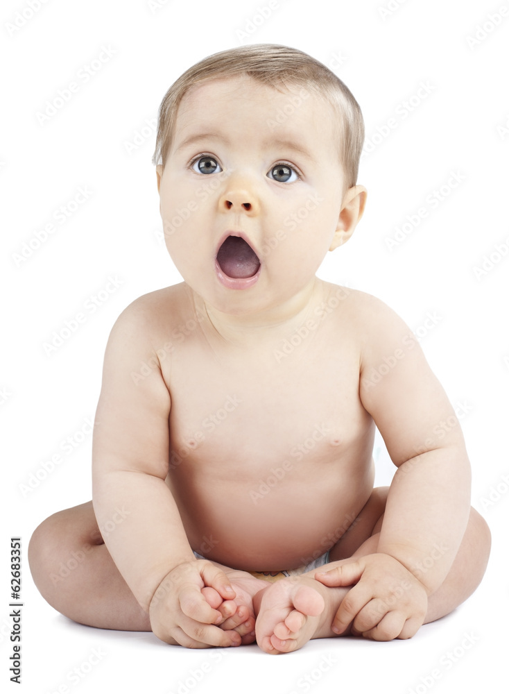 Baby in diaper isolated on white (open mouth) Baby in diaper isolated on white (open mouth)