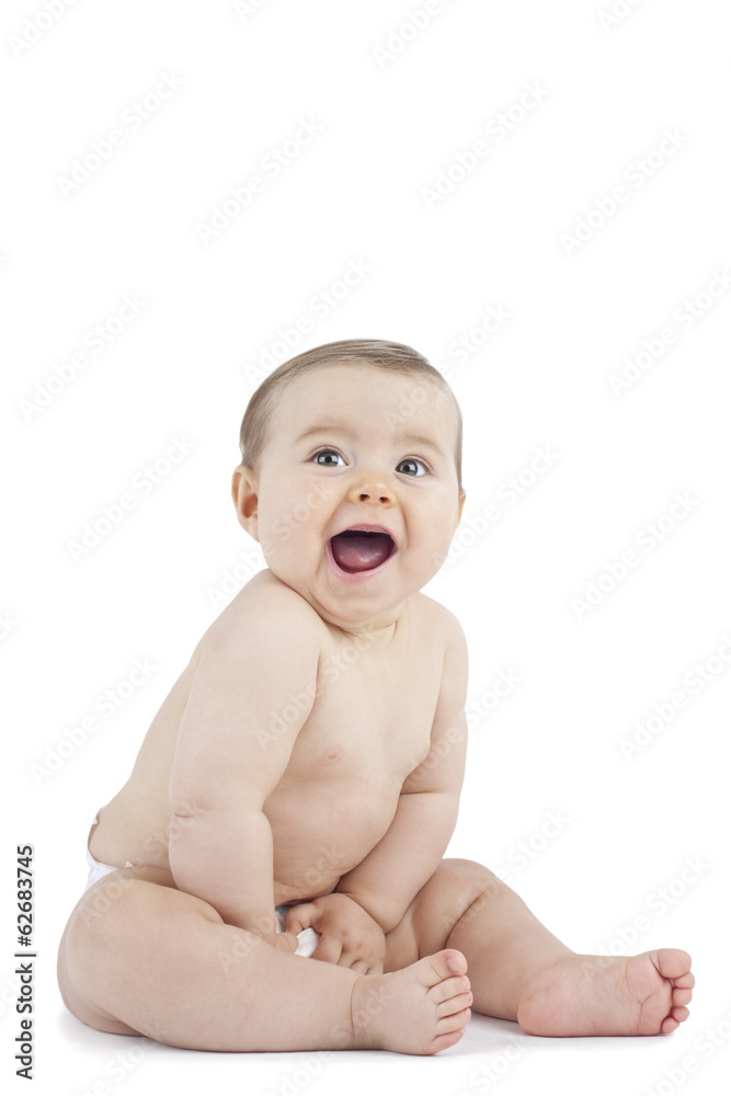 Baby in diaper isolated on white Baby in diaper isolated on white