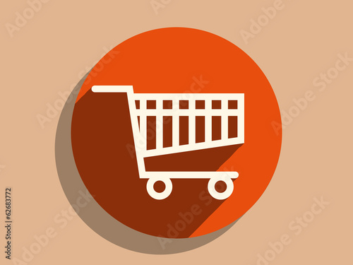 Flat long shadow icon of shoppind cart