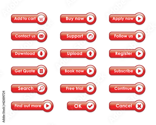 WEB BUTTON KIT (internet poster set vector red icons symbols)