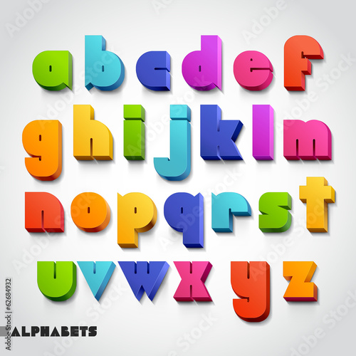 3D alphabet colorful font style. Vector illustration.
