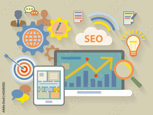 Vector Flat Design style illustration of website analytics searc