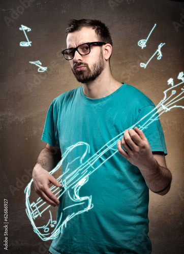 Man playing air guitar  photo