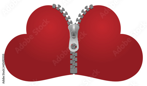 two vector hearts zipped together