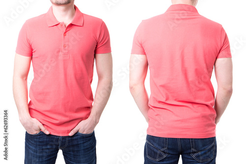 Pink polo shirt on a young man template