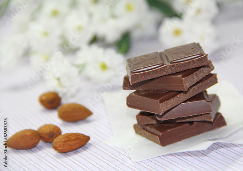 Slices of dark chocolate and nuts