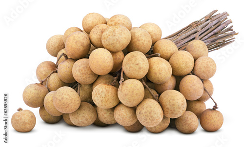 Bunch of ripe longan fruit isolated on white with clipping path