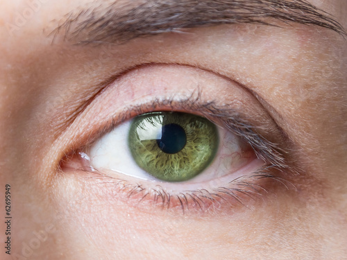 Closeup of female natural green eye without makeup