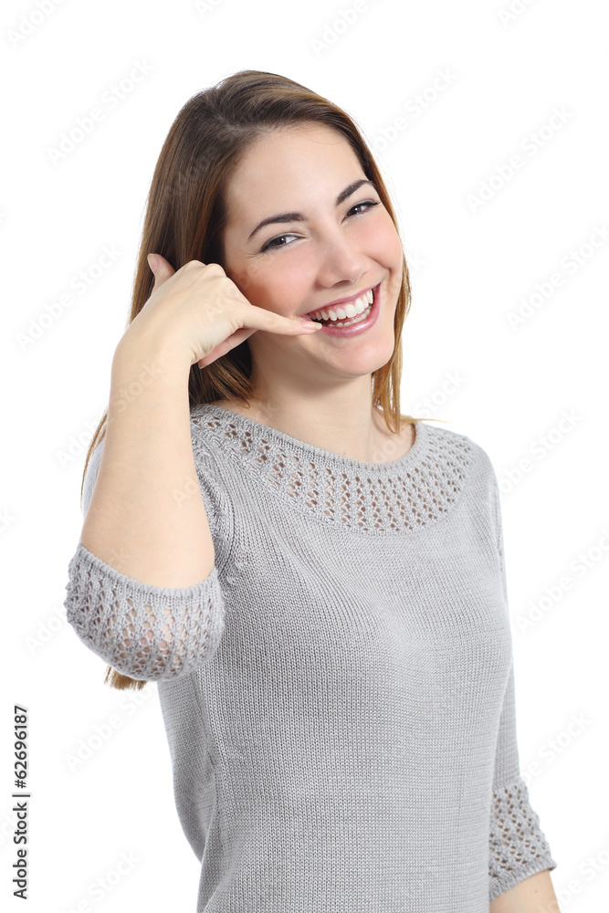 Beautiful woman gesturing call me Beautiful woman gesturing call me