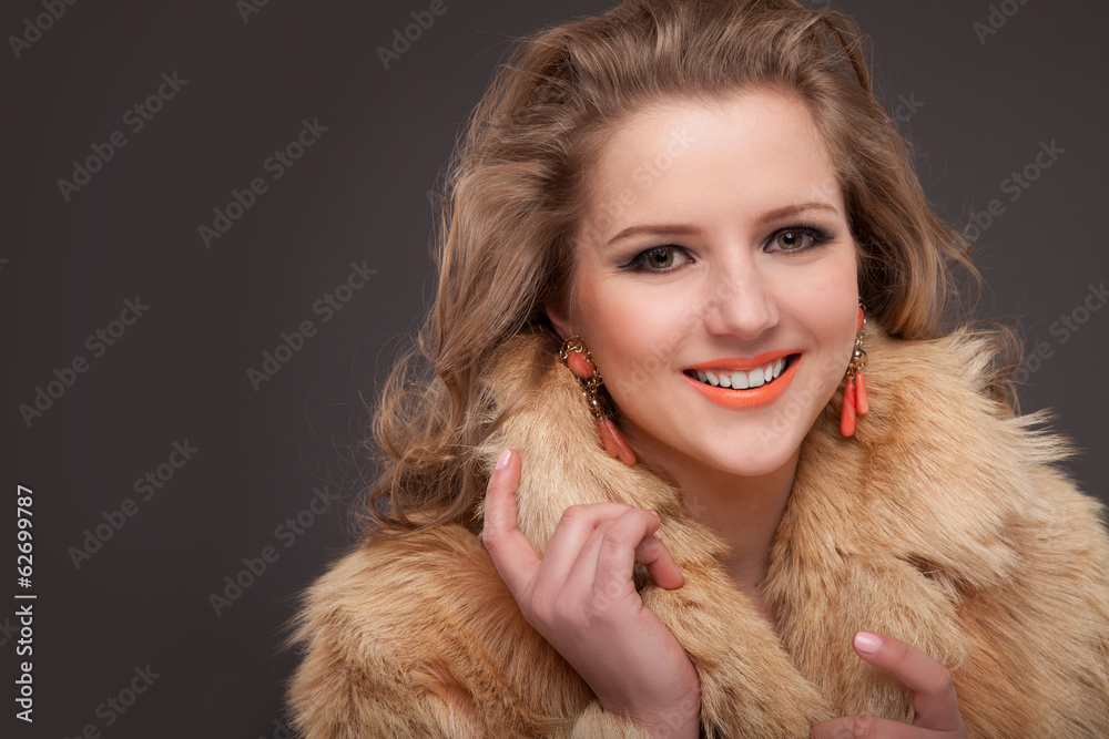 Beauty Fashion Model Girl in fox Fur Coat. Beautiful Luxury Beauty Fashion Model Girl in fox Fur Coat. Beautiful Luxury